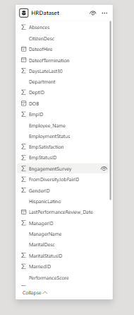 HR Analytics Semantic Model showing detailed employee data and advanced analytics